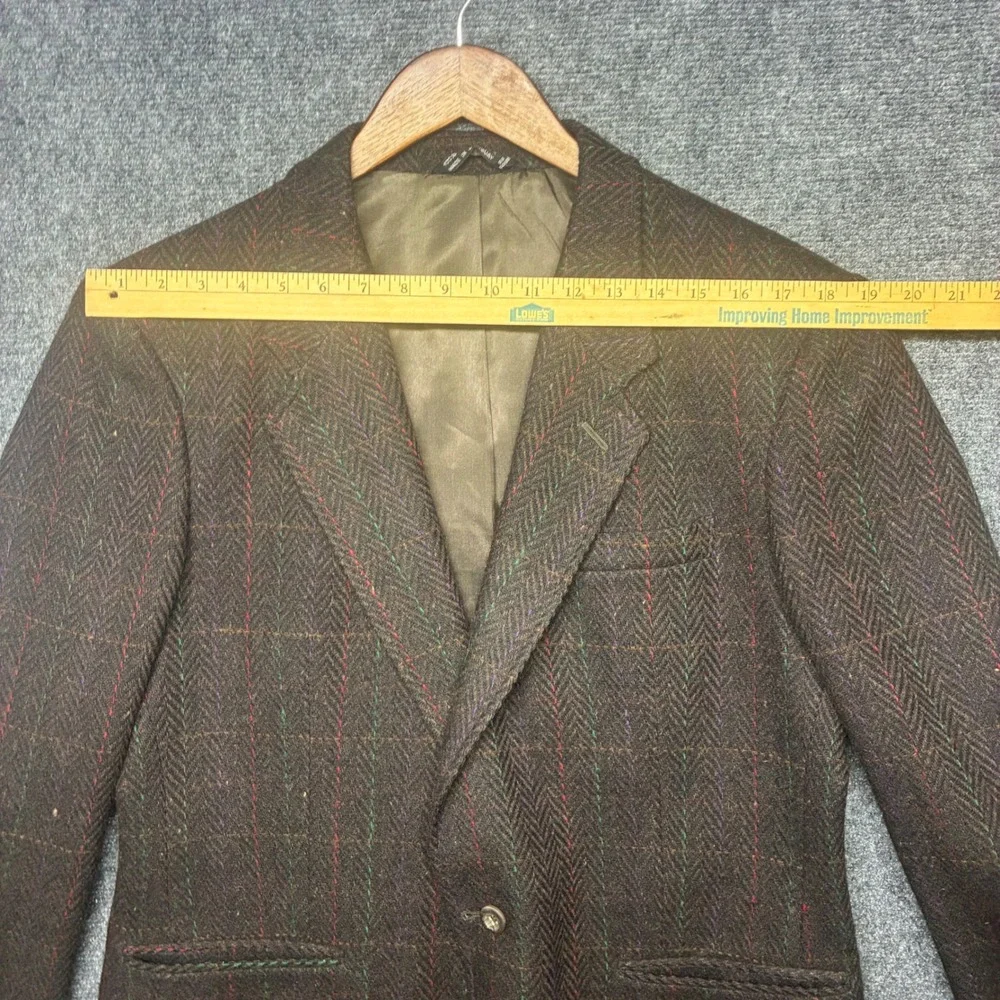 Vintage Oakton Ltd Blazer Mens 42R Brown Wool Herringbone Windowpane Sport Coat